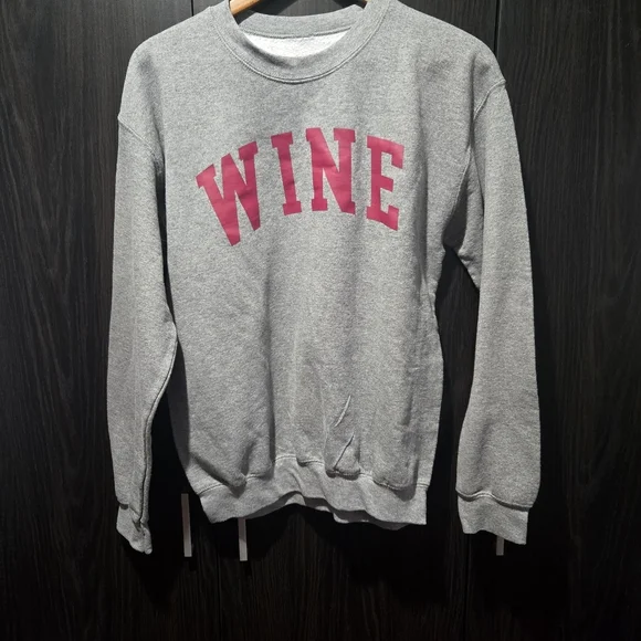Gray Sweatshirt with Red 'WINE' Print Novelty Cozy - Picture 2 of 6